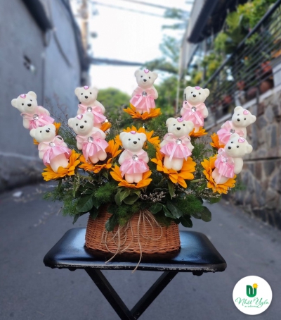 Giỏ Hoa Hướng Dương - Hoa Gấu Cute Chúc Mừng Tốt Nghiệp HTN-0001